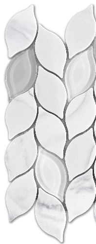 Modern 2X3 White Leaf Glossy Recycled Glass Mosaic Tile B2C-LAMOWH1012MLF