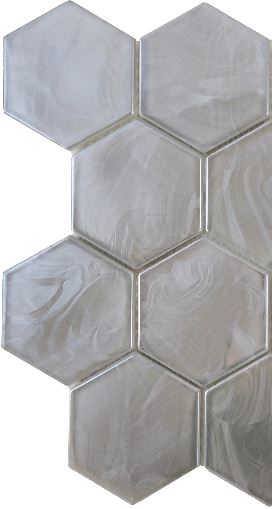 Modern 3" Silver Hexagon Glossy Glass Mosaic Tile B2C-SPLASI1113MH3