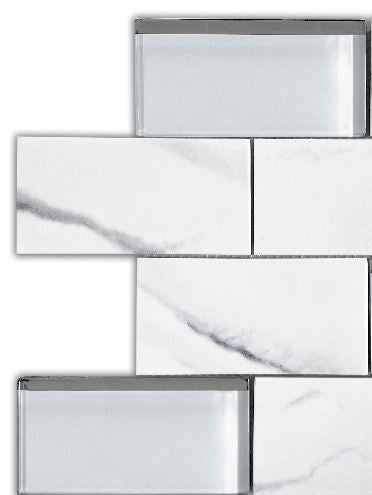 Modern 3X6 White Offset Subway Glossy Recycled Glass Mosaic Tile B2C-LAMOWH1212MOF