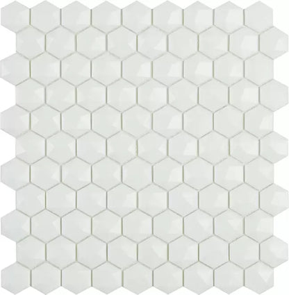 Modern 1X1 H35910MD Matt White 910 3D HEX Matte Glass - Mosaic Tile