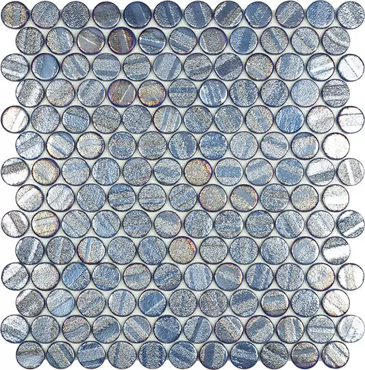 Modern C25 AQUA DARK BLUE CIRCLE Glossy Glass - Mosaic Tile