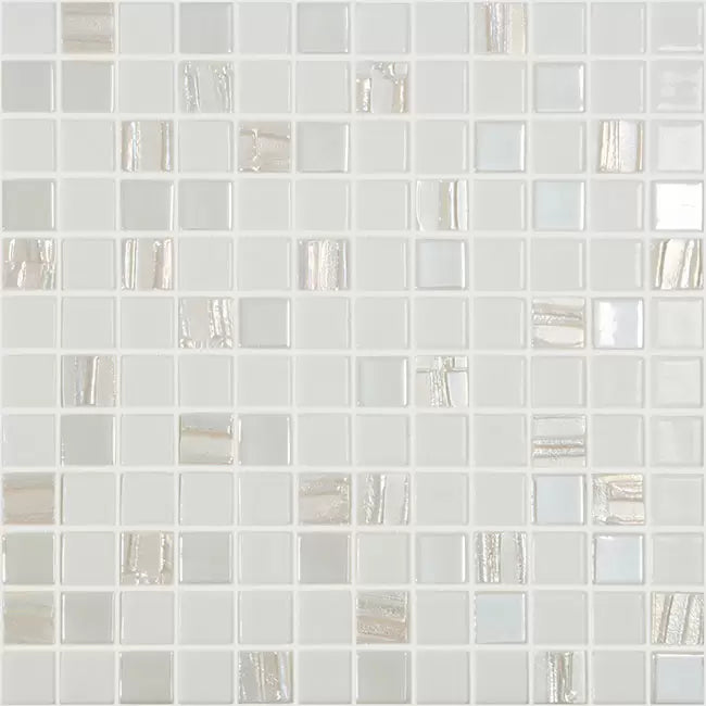 Modern 1X1 ASTRA WHITE Gray White Glossy and Matte Glass Mix Mosaic Tile