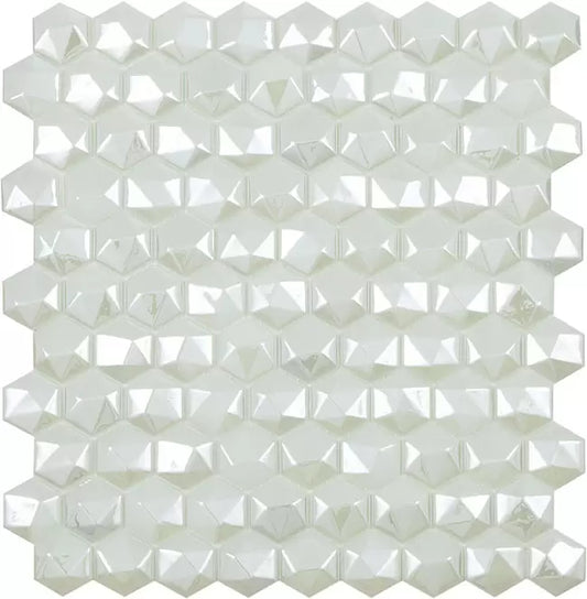 Modern H35 H35350MD DIAMOND WHITE 350 HEXAGON 3-D Glossy Glass - Mosaic Tile