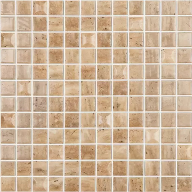 Modern 1X1 EDNA MIX TRAVERTINO BEIGE MT-BR Matte Glossy Glass - Mosaic Tile