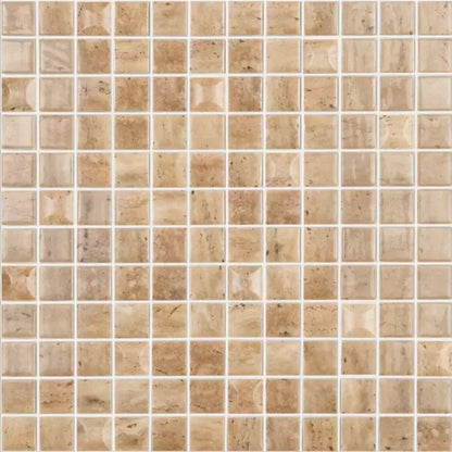 Modern 1X1 EDNA MIX TRAVERTINO BEIGE MT-BR Matte Glossy Glass - Mosaic Tile