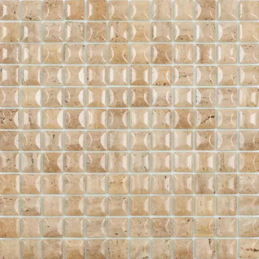 Modern 1X1 EDNA TRAVERTINO BEIGE MT Matte Glass - Mosaic Tile