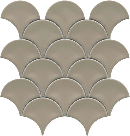 Classic 3X4 Gray Brown Fan/Fish Scale Glossy Porcelain Mosaic Tile B2C-REWATA1011MFN