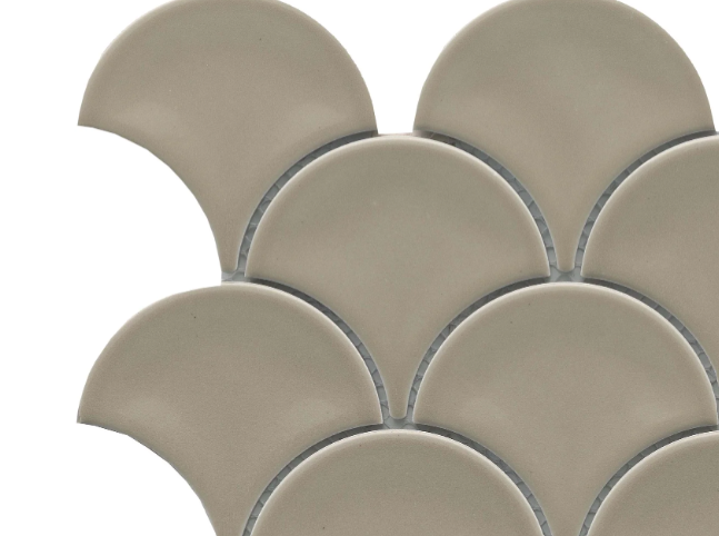 Classic 3X4 Gray Brown Fan/Fish Scale Glossy Porcelain Mosaic Tile B2C-REWATA1011MFN
