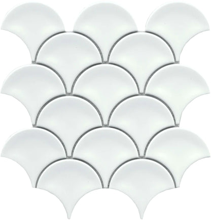 Classic 3X4 White Fan/Fish Scale Glossy Porcelain Mosaic Tile B2C-REWAWH1011MFN