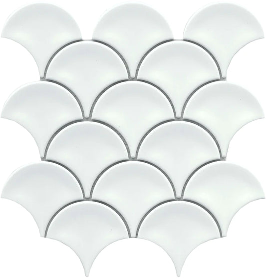 Classic 3X4 White Fan/Fish Scale Glossy Porcelain Mosaic Tile B2C-REWAWH1011MFN