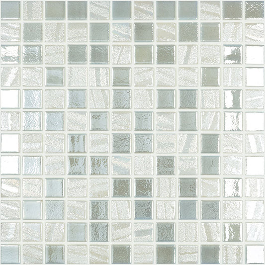 Modern 1X1 Stacked Squares Fusion Pearl Iridescent Glossy Glass Mosaic Tile