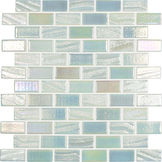 Modern 1X2 Rectangles Fusion White Iridescent Glossy Glass Mosaic Tile