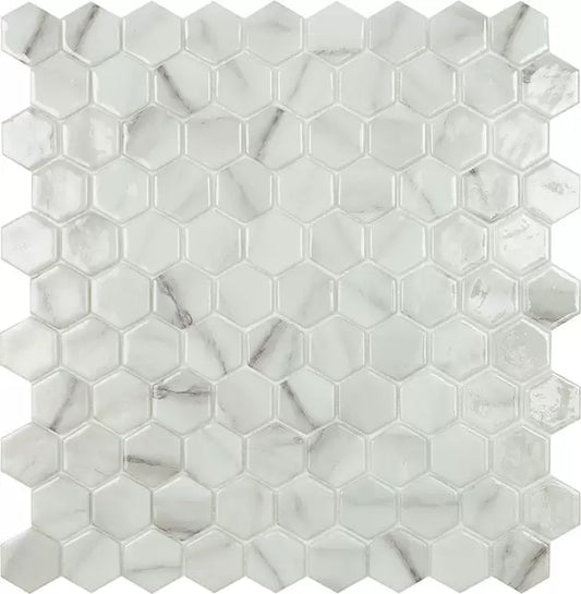 Modern H35 CALA BR Calacatta Brillo Hexagon Glossy Glass - Mosaic Tile
