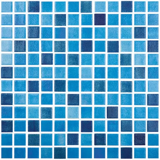 Modern 1X1 093110/508M FOG SKY BLUE / FOG NAVY BLUE MIX Glossy Glass - 110/508 Mosaic Tile