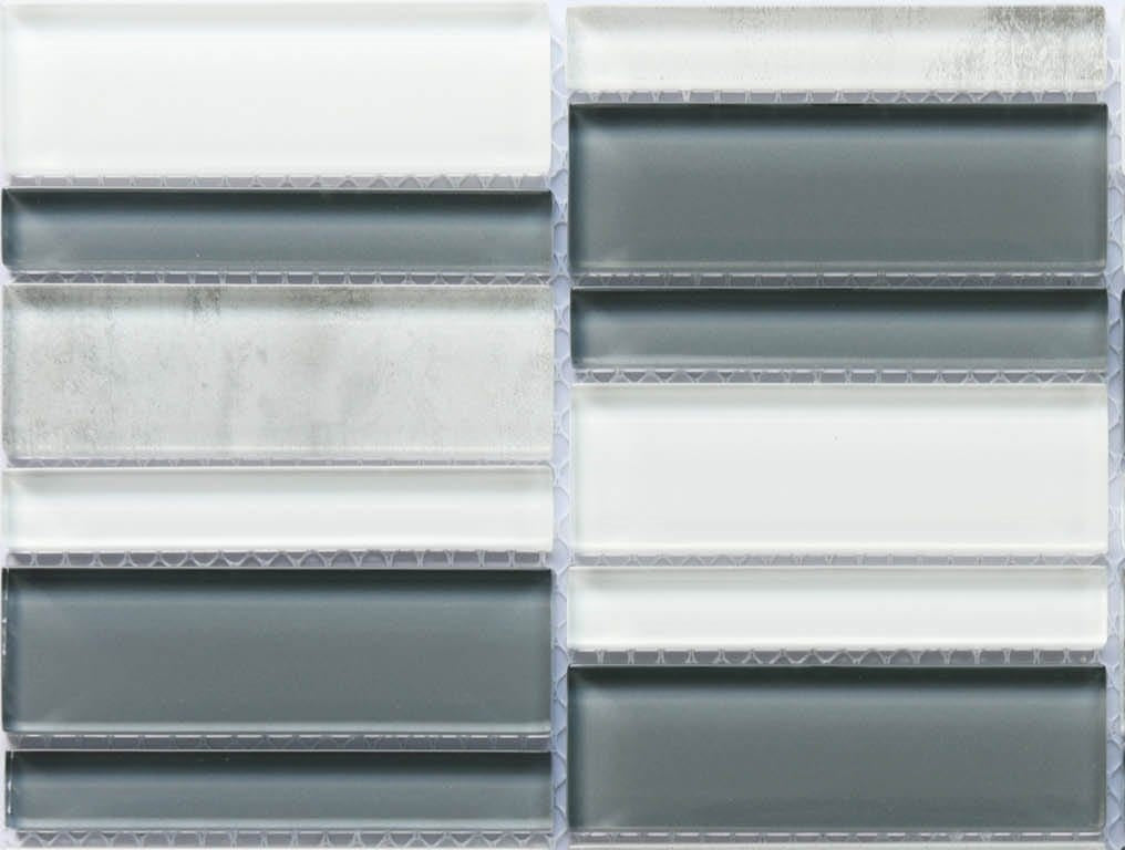 Modern White Silver Gray Linear Stacked Glass Mosaic Tile B2C-LAVISI1212MO - B2C TILE OUTLET