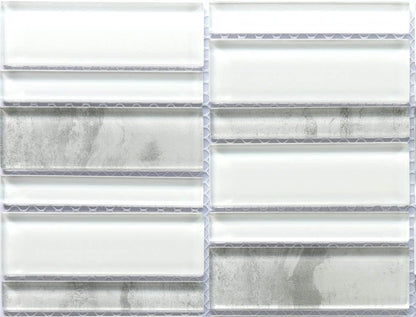Modern White Gray Linear Stacked Glass Mosaic Tile B2C-LAVIWH1212MO