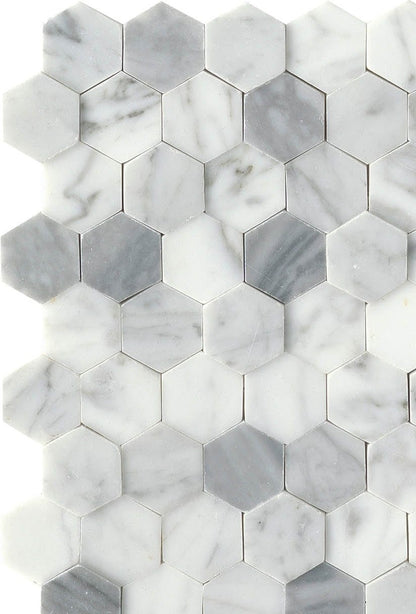 Modern White Gray Groutless Hexagon Marble Mosaic Tile B2C-LINKWH1218MHX - B2C TILE OUTLET