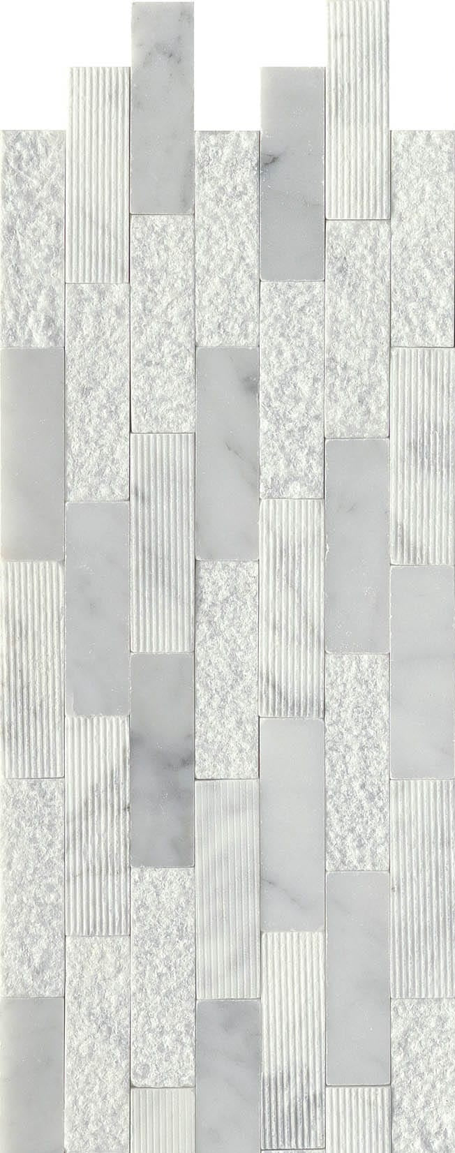 Modern White Gray Groutless Stack Stone Marble Mosaic Tile B2C-LINKWH1218MOL - B2C TILE OUTLET