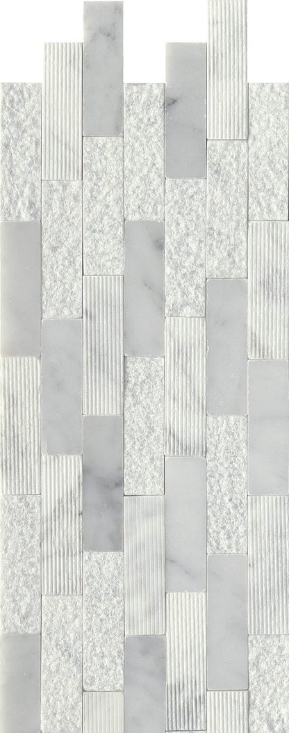 Modern White Gray Groutless Stack Stone Marble Mosaic Tile B2C-LINKWH1218MOL - B2C TILE OUTLET