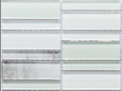 Modern Cream Gray Lime Green Linear Stacked Glass Mosaic Tile B2C-LAVISE1212MO - B2C TILE OUTLET