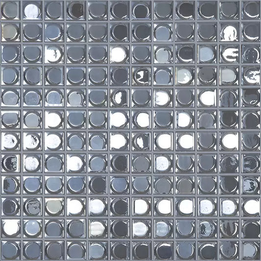 Modern 1x1 Squares Beveled Aura Silver Iridescent Glossy Glass - Mosaic Tile