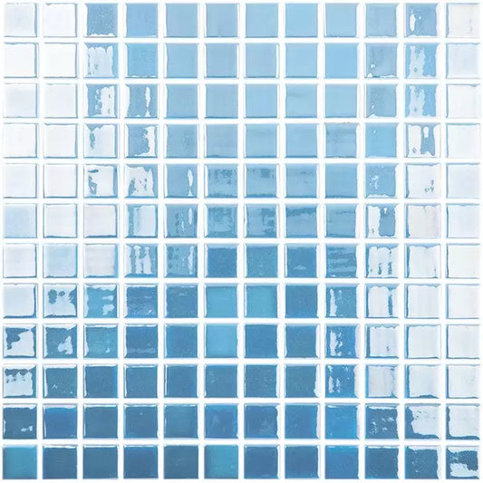 Modern 1X1 Squares FOTOLUMI Fireglass#1 Darker Blue Glossy Glass - 106 Mosaic Tile