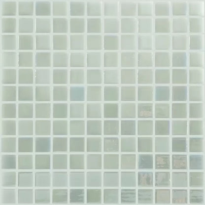 Modern 1X1 Squares FOTOLUMI3 Fireglass#3 Pearl White Glows Turquoise Glossy Glass - 409 Mosaic Tile