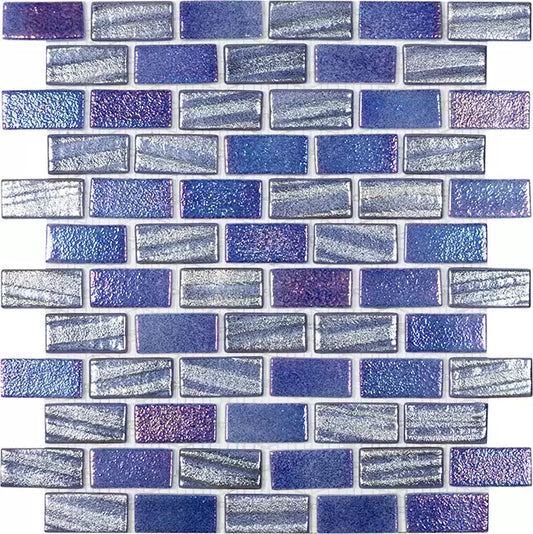 Modern 1X2 Rectangles Fusion Dark Blue Glossy Glass Mosaic Tile
