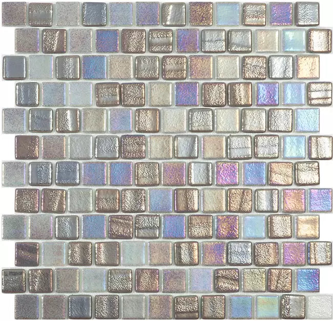 Modern 1X1 Squares FUSION GREY T Staggered Aqua Grey Glossy Glass - Mosaic Tile