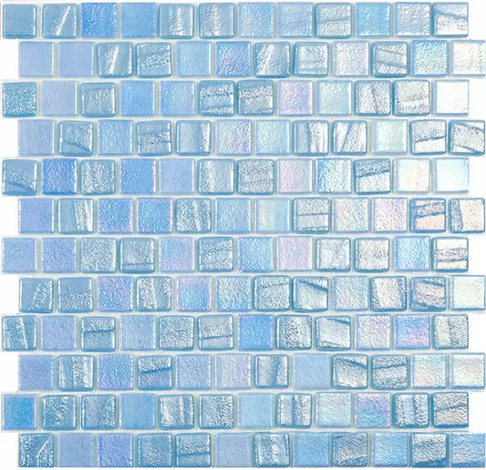 Modern 1X1 Squares FUSION LT BL T  Staggered Aqua Light Blue Glossy Glass - Mosaic Tile