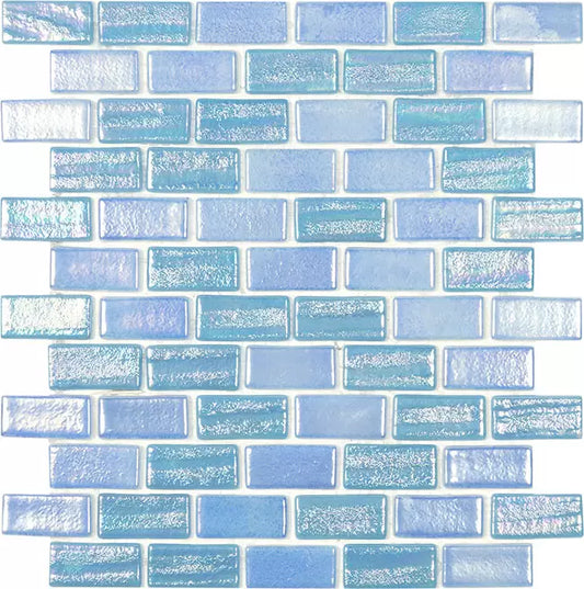 Modern 1X2 Squares FUSION LTBL 1X2 Staggered Aqua Light Blue Glossy Glass - Mosaic Tile