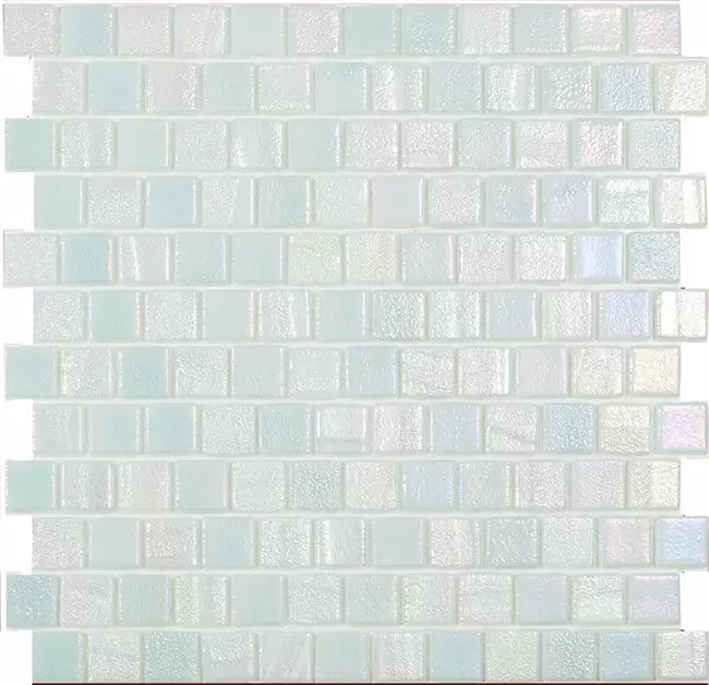 Modern 1X1 Squares FUSION WHITE T Staggered Aqua White Glossy Glass - Mosaic Tile