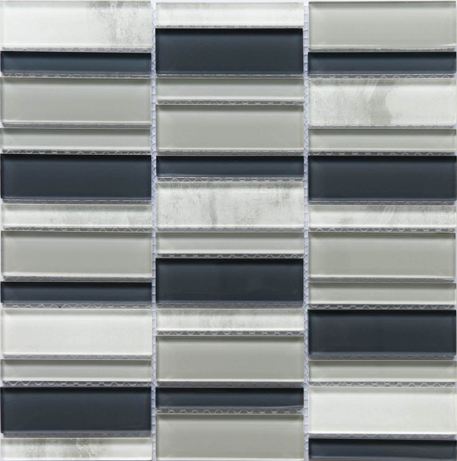 Modern Cream Black Gray Linear Stacked Glass Mosaic Tile B2C-LAVIGR1212MO - B2C TILE OUTLET