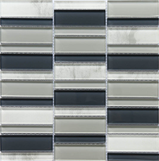 Modern Cream Black Gray Linear Stacked Glass Mosaic Tile B2C-LAVIGR1212MO