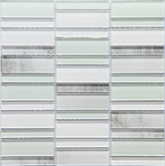 Modern Cream Gray Lime Green Linear Stacked Glass Mosaic Tile B2C-LAVISE1212MO