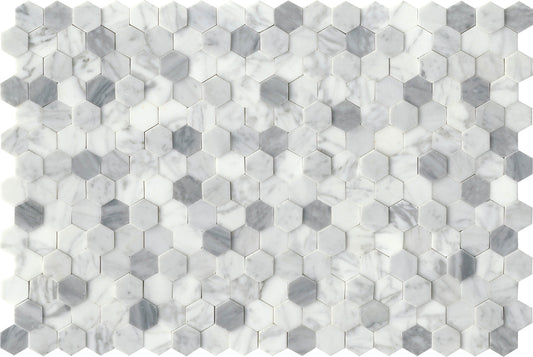 Modern White Gray Groutless Hexagon Marble Mosaic Tile B2C-LINKWH1218MHX