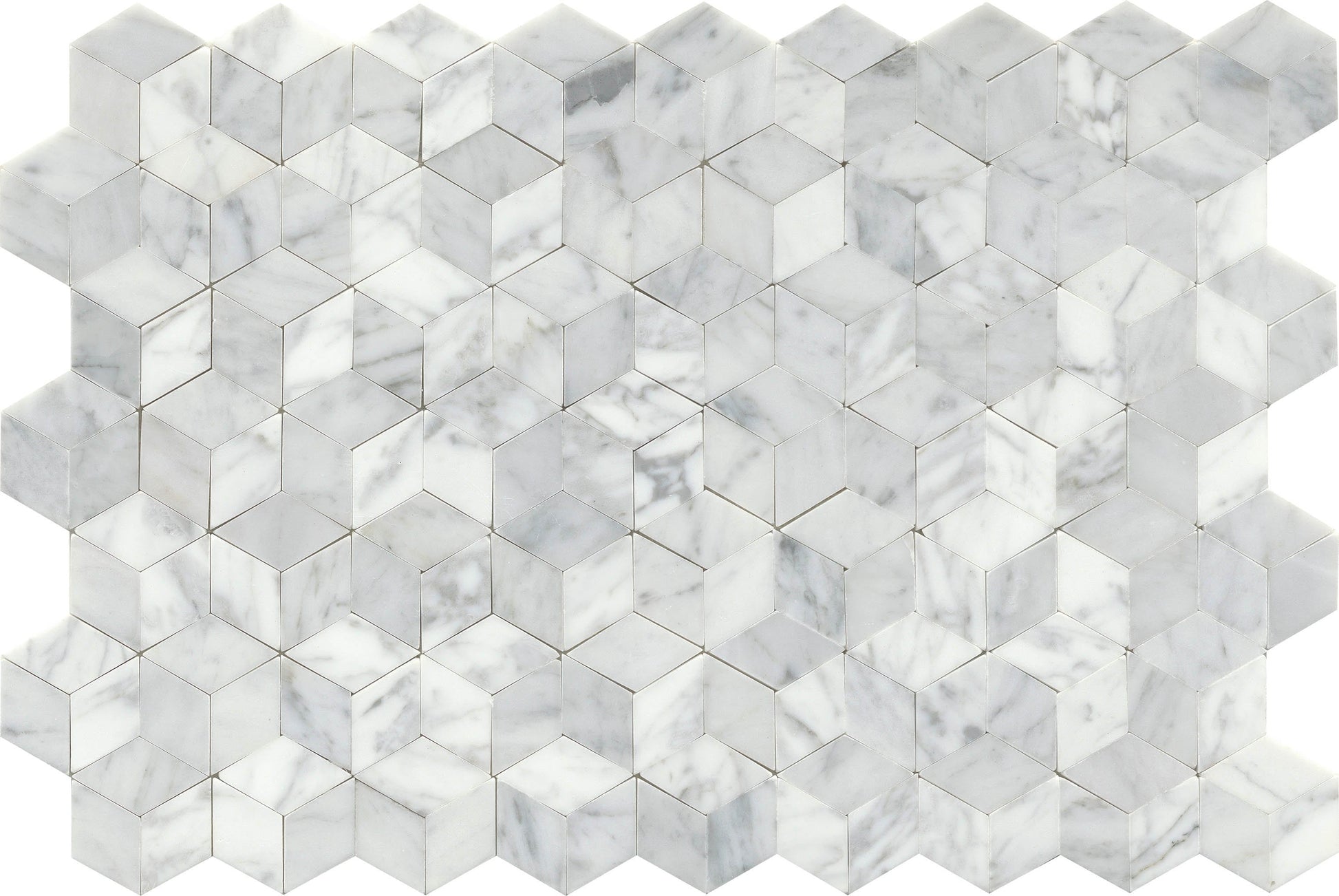 Modern White Gray Groutless 3D Cube Marble Mosaic Tile B2C-LINKWH1218MCU - B2C TILE OUTLET