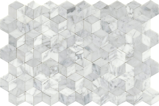 Modern White Gray Groutless 3D Cube Marble Mosaic Tile B2C-LINKWH1218MCU