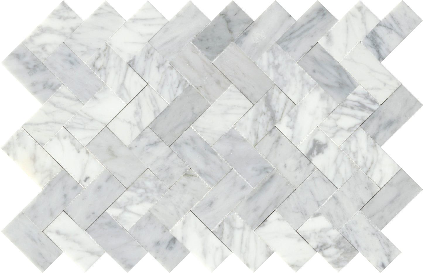 Modern White Gray Groutless Herringbone Marble Mosaic Tile B2C-LINKWH1218MHB - B2C TILE OUTLET