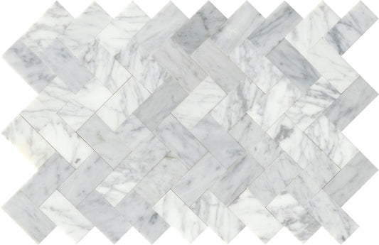 Modern White Gray Groutless Herringbone Marble Mosaic Tile B2C-LINKWH1218MHB
