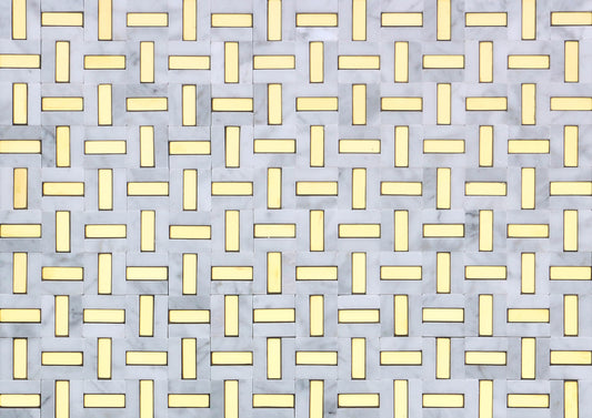 Modern Gray Yellow Gold Groutless Linear Marble Mosaic Tile B2C-LINKWHGO1217MPAV2