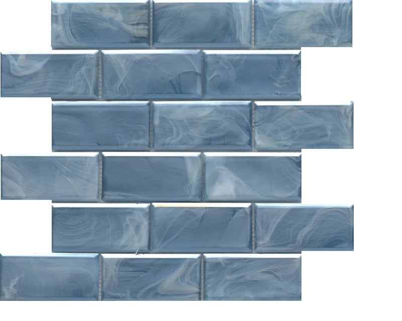 Modern 2X4 Blue Beveled Subway Satin Glass Mosaic Tile B2C-SPLABL1212MBV