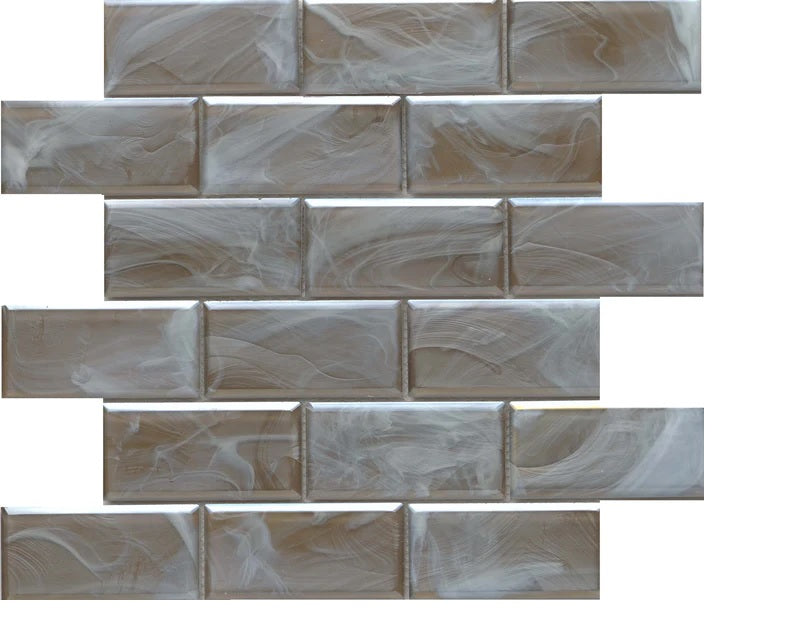 Modern 2X4 Tan Beveled Subway Satin Glass Mosaic Tile B2C-SPLATN1212MBV