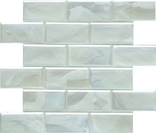 Modern 2X4 White Beveled Subway Satin Glass Mosaic Tile B2C-SPLAWH1212MBV