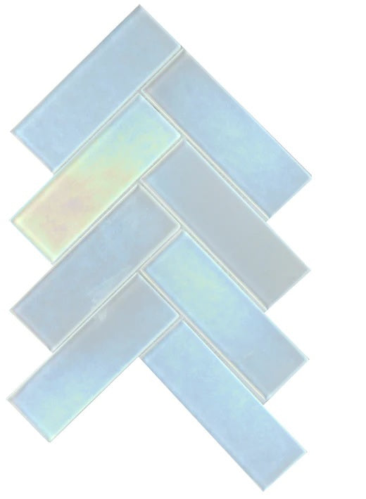 Modern 2X4 Aqua Blue Herringbone Iridescent Glass Mosaic Tile B2C-IRISAU1011MO