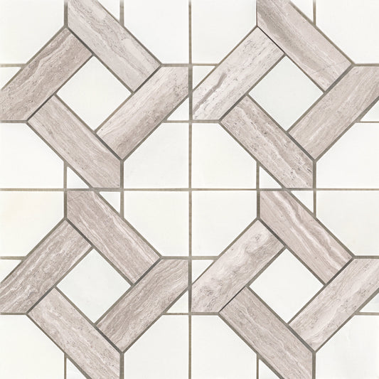 Modern 12X12 Cream Cross Pattern Polished Marble Mosaic Tile B2C-ALLUCR1212MMA
