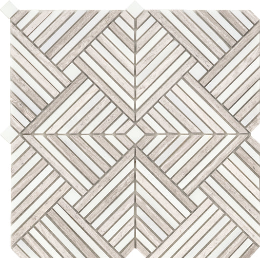 Modern 12X12 Cream Cross Pattern Polished Marble Mosaic Tile B2C-ALLUCR1212MPL