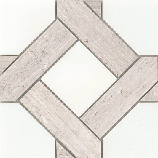 Modern 9X9 Cream Cross Pattern Polished Marble Mosaic Tile B2C-ALLUCR0909MMA
