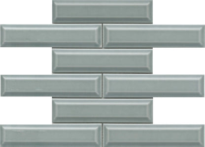 Modern 2X8 Gray 3D Beveled Subway Glossy Ceramic Mosaic Tile B2C-KINEGR1112MBV