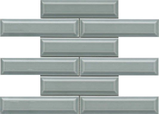 Modern 2X8 Gray 3D Beveled Subway Glossy Ceramic Mosaic Tile B2C-KINEGR1112MBV